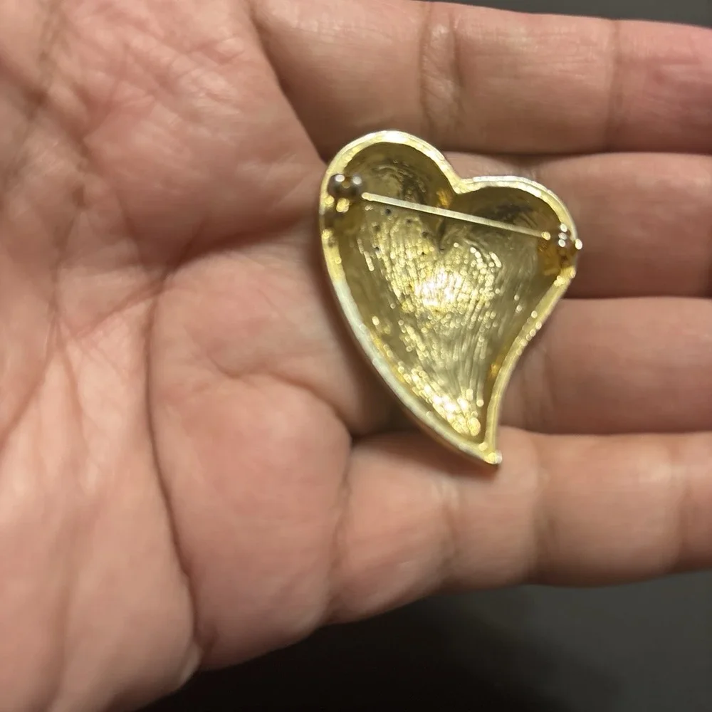 Sparkling Stylized Vintage Heart Pin Brooch Pave With White Rhinestones,  1 1/2
